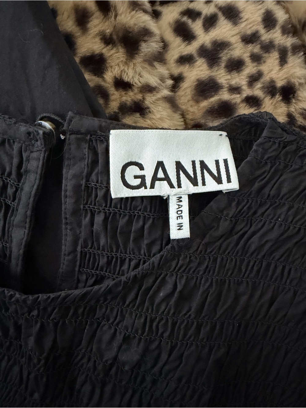 GANNI • black smocked poplin mini dress - Picture 3 of 5